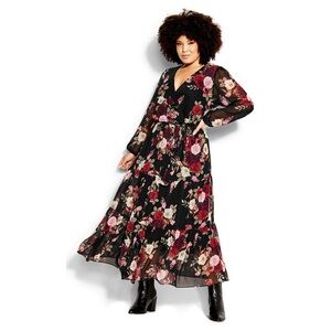 Size 18 Plus City Chic Women's Plus Size Floral Paradise Long Sleeve Maxi Dress